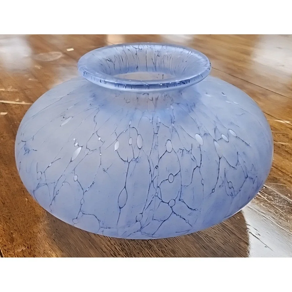Vintage Aqua Blue Art Glass White Vase 7